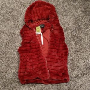 Dark red faux fur large vest